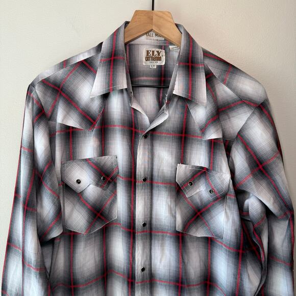 Ely Cattleman Tall Man Men's Black Pearl Snap Plaid Print Shirt Size Large Tall - Picture 2 of 6